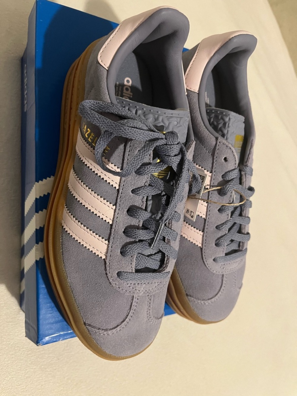 adidas Suede Sneakers in Slate Blue with Light Pink Stripes